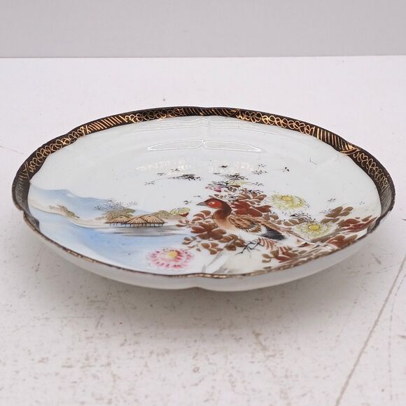 Vintage Japanese Kutani Egg Shell Porcelain Tea Cup & Saucer Hand Painted - Picture 5 of 16